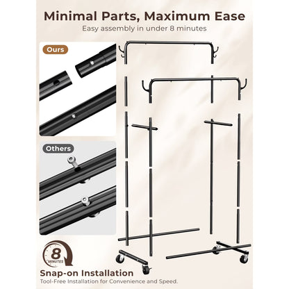 Atergens Clothes Rack, Rolling Clothing Rack with Double Rods for Hanging Clothes